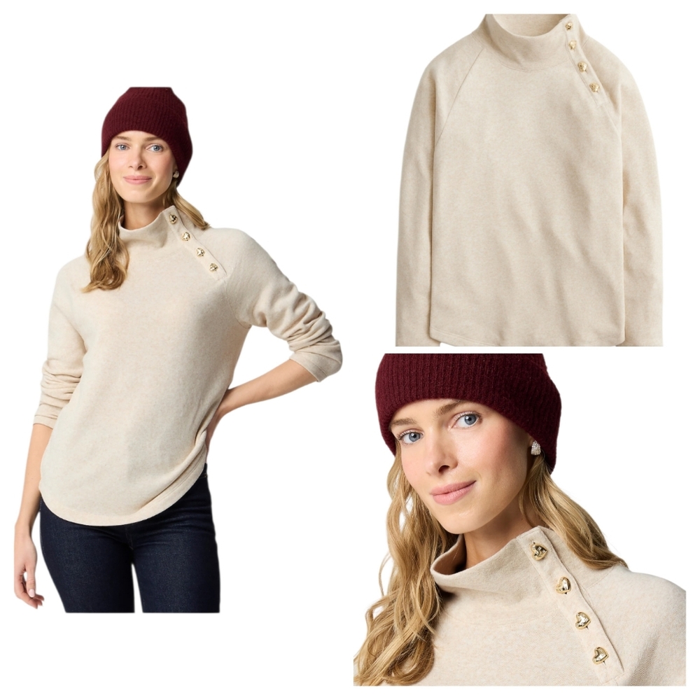Heart-button mockneck Pullover Size Meduim NEW WITHOUT TAGS